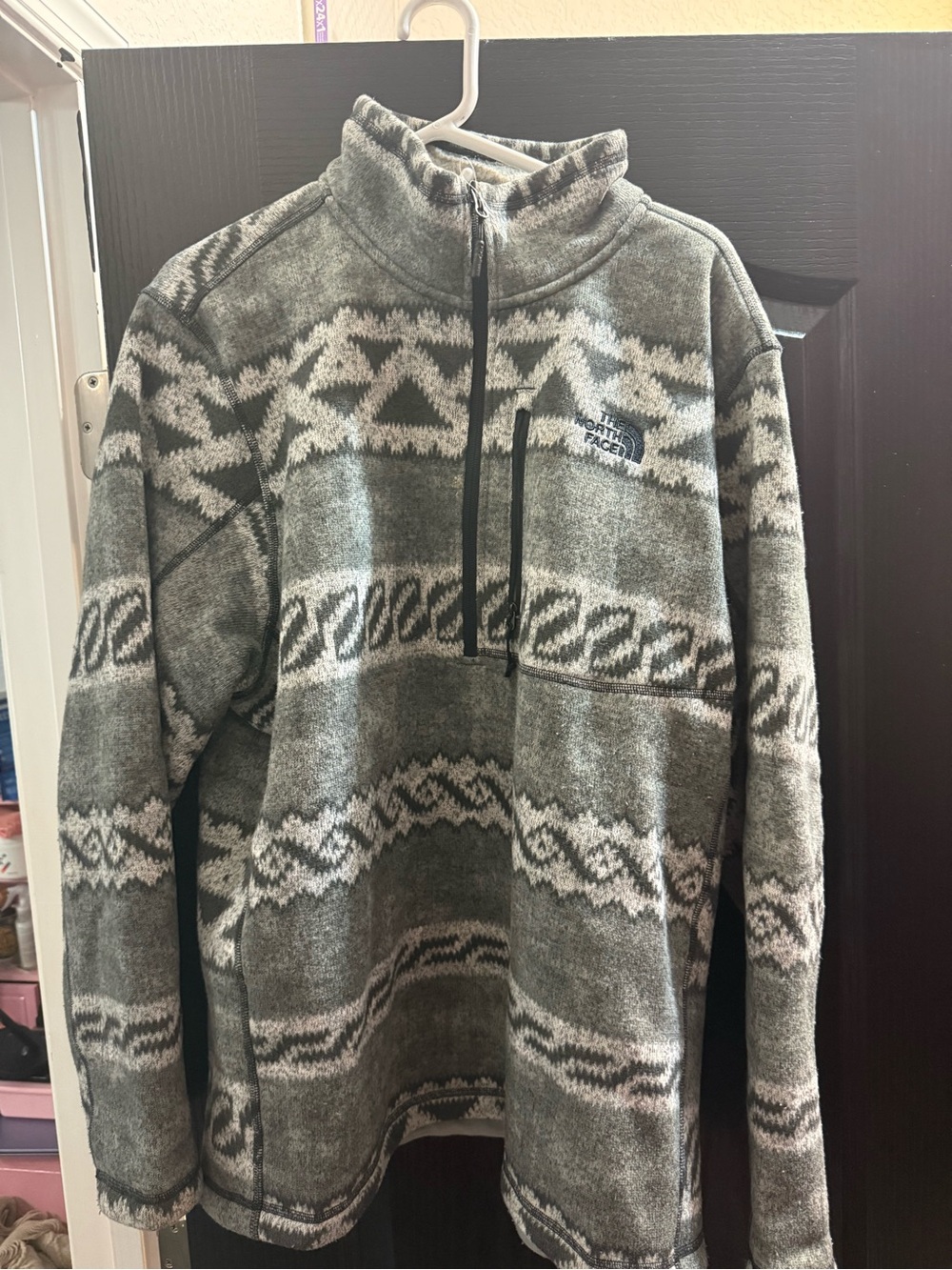 The North Face Men's Gray and Ivory Zip-Up Fleece Pullover